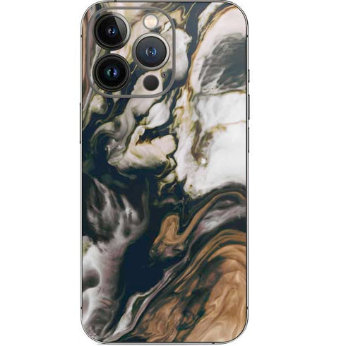 Copper and Black Marble Ink iPhone 14 Pro Skin